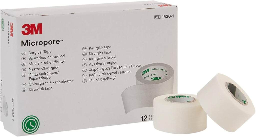 3M Micropore Paper Tape - White, 1" x 10yds (Box of 12)