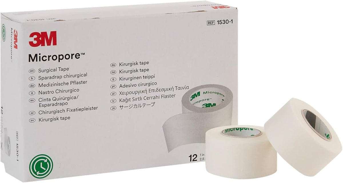 3M Micropore Paper Tape - White, 1" x 10yds (Box of 12)