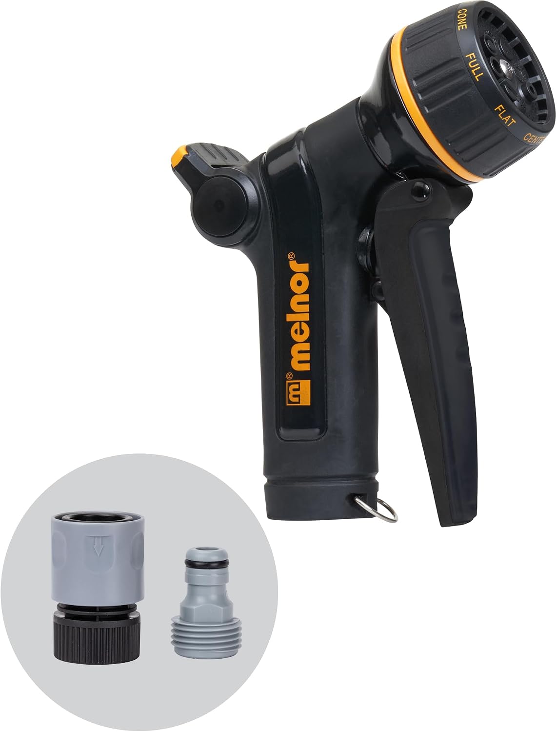 Melnor XT Metal 7-Pattern Hose Nozzle: Rear Trigger, Slip-Resistant Grip