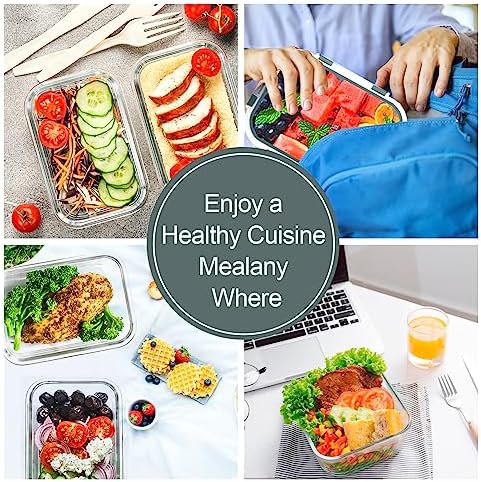 VERONES 10 PACK Glass Meal Prep Containers Set with Lids, Grey