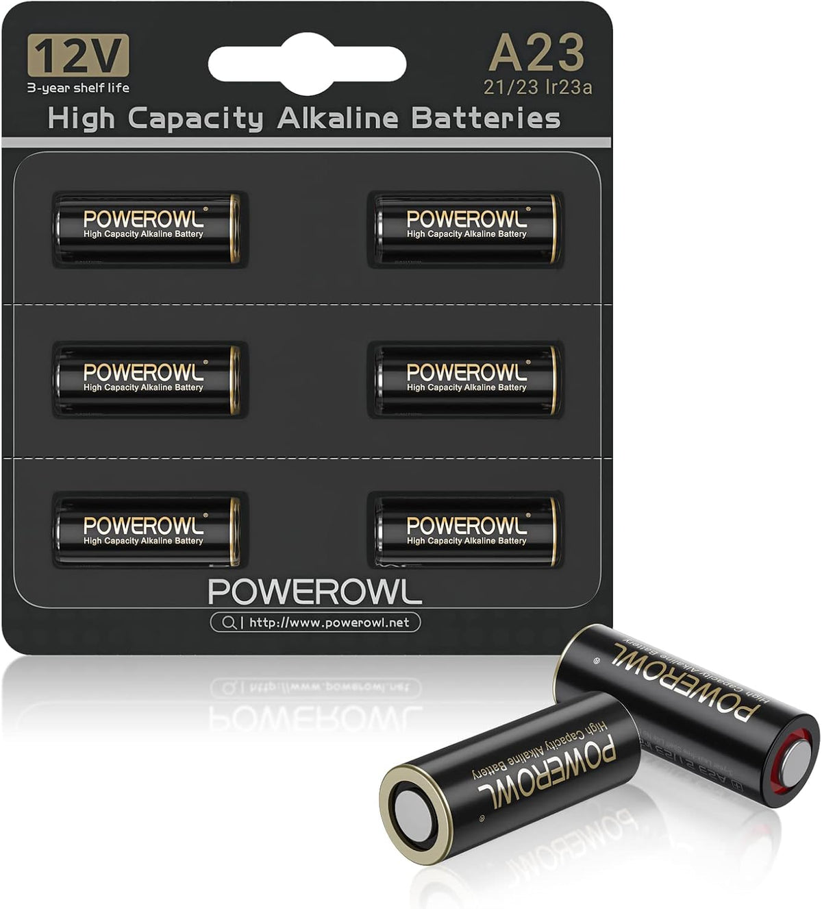 POWEROWL High Capacity A23 Batteries 6 Pack, Premium Alkaline 21/23 23A 12V Battery