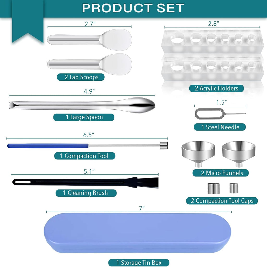 Filling Tool Kit - Home & Lab Supplies with Micro Funnels & Lab Scoops - Complete Set with Instruction for Material Filling #000 00 0 1 2 3