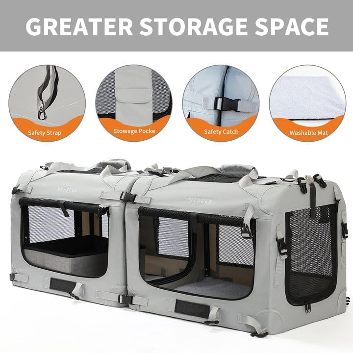 Extra Large Cat Carrier Soft Sided, Portable Small Dog Carrier for 2 Cats, 24"x16.5"x16" Car Travel Folding Comfortable Design with Litter Box and Bowls, Grey-2+ Litter Box+ Bowl*2