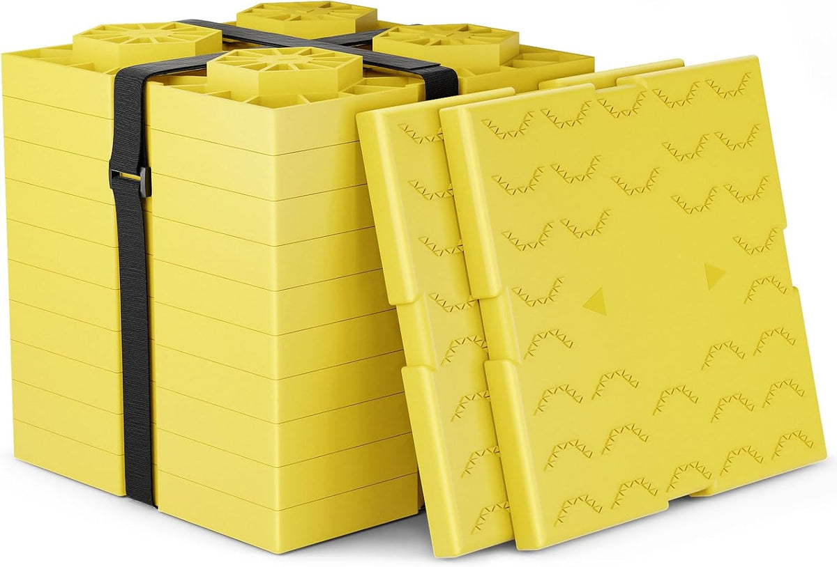 WELLUCK RV Leveling Blocks 12 Pack, Heavy Duty Camper Blocks & Interlocking Design Camper Levelers with 2 Velcro Straps - Customizable Height Sturdy RV Blocks for Single & Dual Wheels