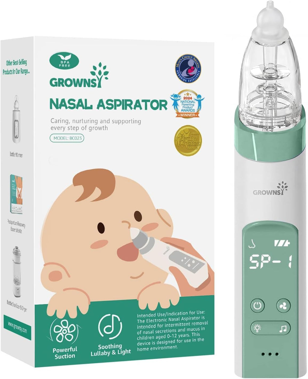 GROWNSY Baby Nasal Aspirator, Electric Nose Sucker, Powerful Suction,Grey