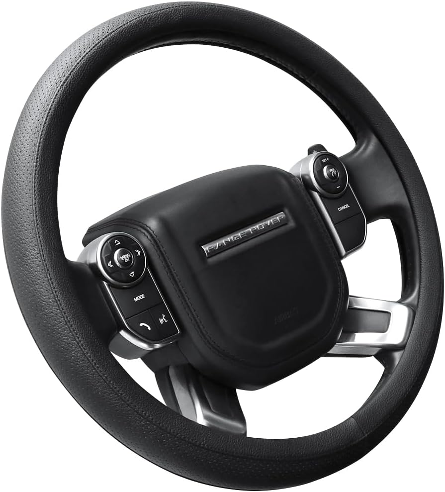 SEG Direct Black Microfiber Leather Auto Car Steering Wheel Cover 15 inch