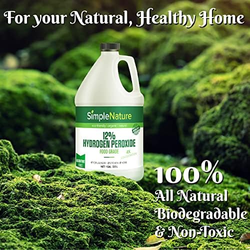 SimpleNature 12% Food Grade Hydrogen Peroxide Solution - 1 Gallon - Natural Multipurpose Cleaner - Made in USA - Ideal for Commercial, Residential, Kitchen, Bath, Laundry, and More