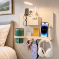 Floating Bedside Wall Shelf, Metal Bedside Wall Organizer with Detachable Cup Holder, No Drill Wall Mounted Storage for Bedroom, Dorm, Loft Bed, Bunk Bed & Small Space Organization