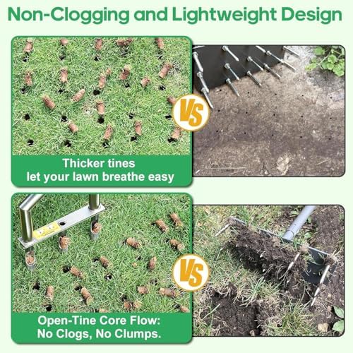 Heavy Duty Steel Hollow Tine Core Aerator for Clay Soil, Non-Clog - Blue