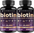 VITBOOST Biotin with Hyaluronic Acid, Collagen and Keratin - 60Ct, 25000mcg