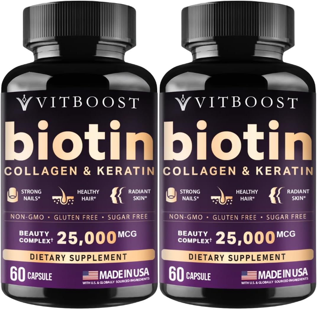 VITBOOST Biotin with Hyaluronic Acid, Collagen and Keratin - 60Ct, 25000mcg