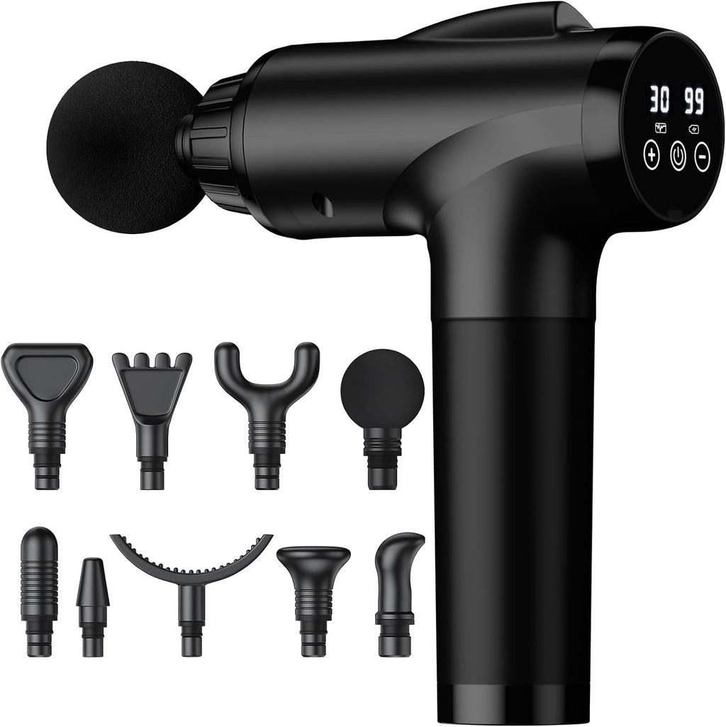 OLsky Massage Gun Deep Tissue 30 Speeds 9 Attachments Handheld (Black)