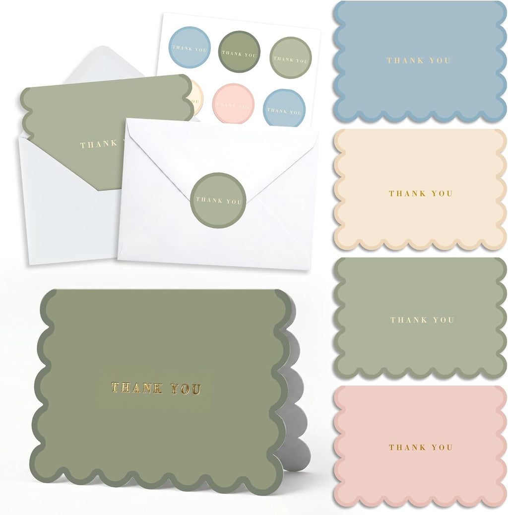 AUDREE Thank You Cards with Envelopes, Scalloped Gold Foil 50 Pack 3.5x5