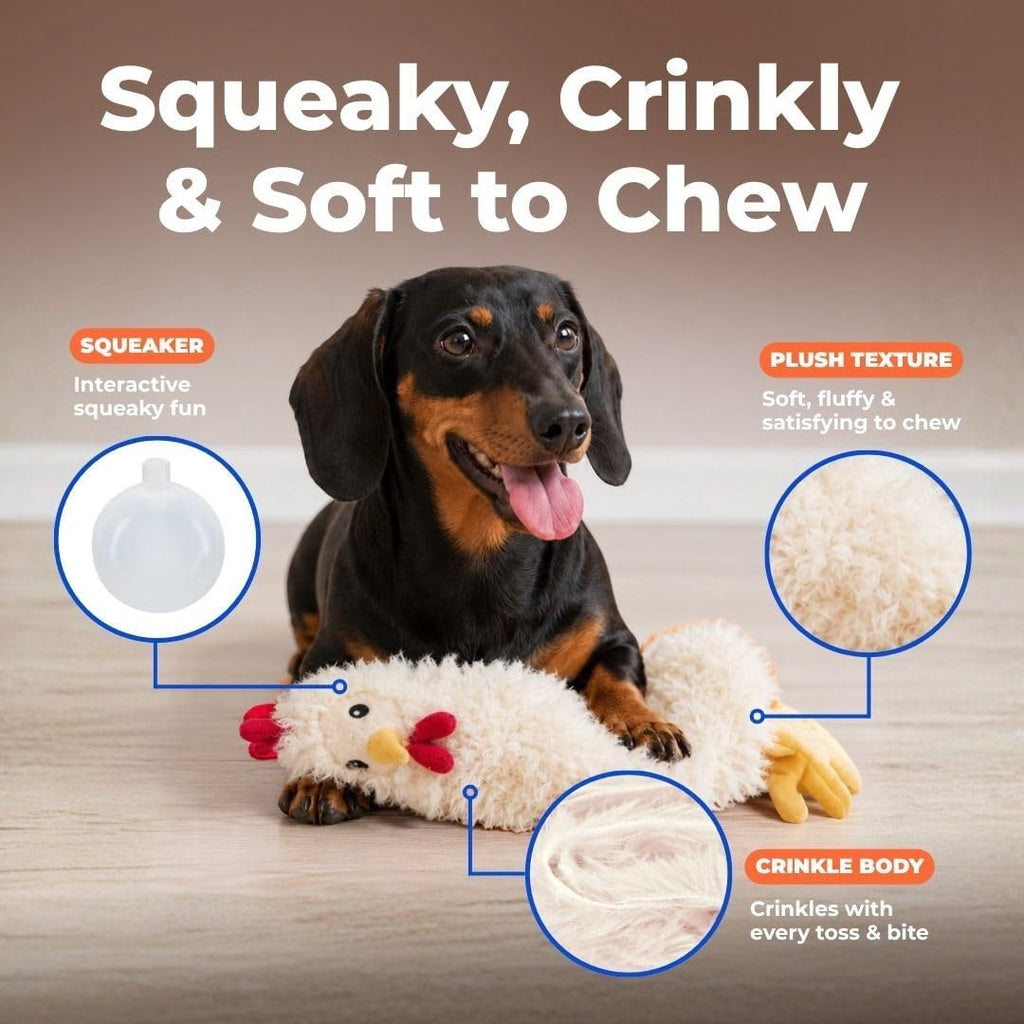 Best Pet Supplies Interactive Squeaky Dog Toy - Crinkle Chicken, Beige | Stuffing Free Body, Soft, Squeaks & Crinkles, No Mess, Perfect for Moderate Chewers, Toss and Fetch Play