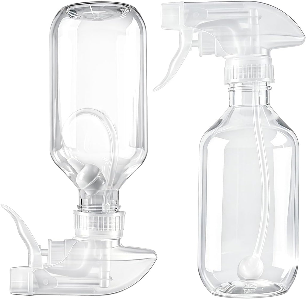 2 Pack 360° 10oz Spray Bottles with Adjustable Spray Nozzles Clear