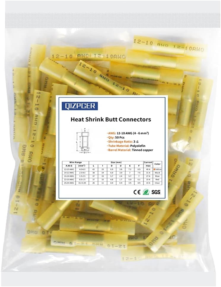 Heat Shrink Butt Connectors, 16-14 AWG 100Pcs Blue Waterproof Electrical Crimp Wire Splice for Marine, Cable, Wiring