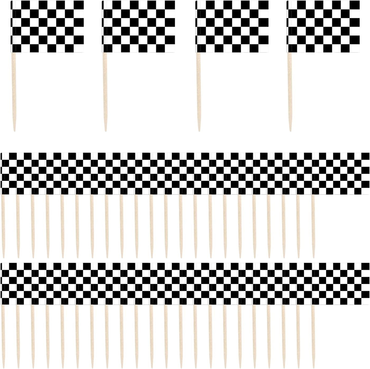 100 Pack Checkered Racing Flag Toothpicks - Checkered Flag Decorations for Cupcakes, Party Platters, Sports Themed Events
