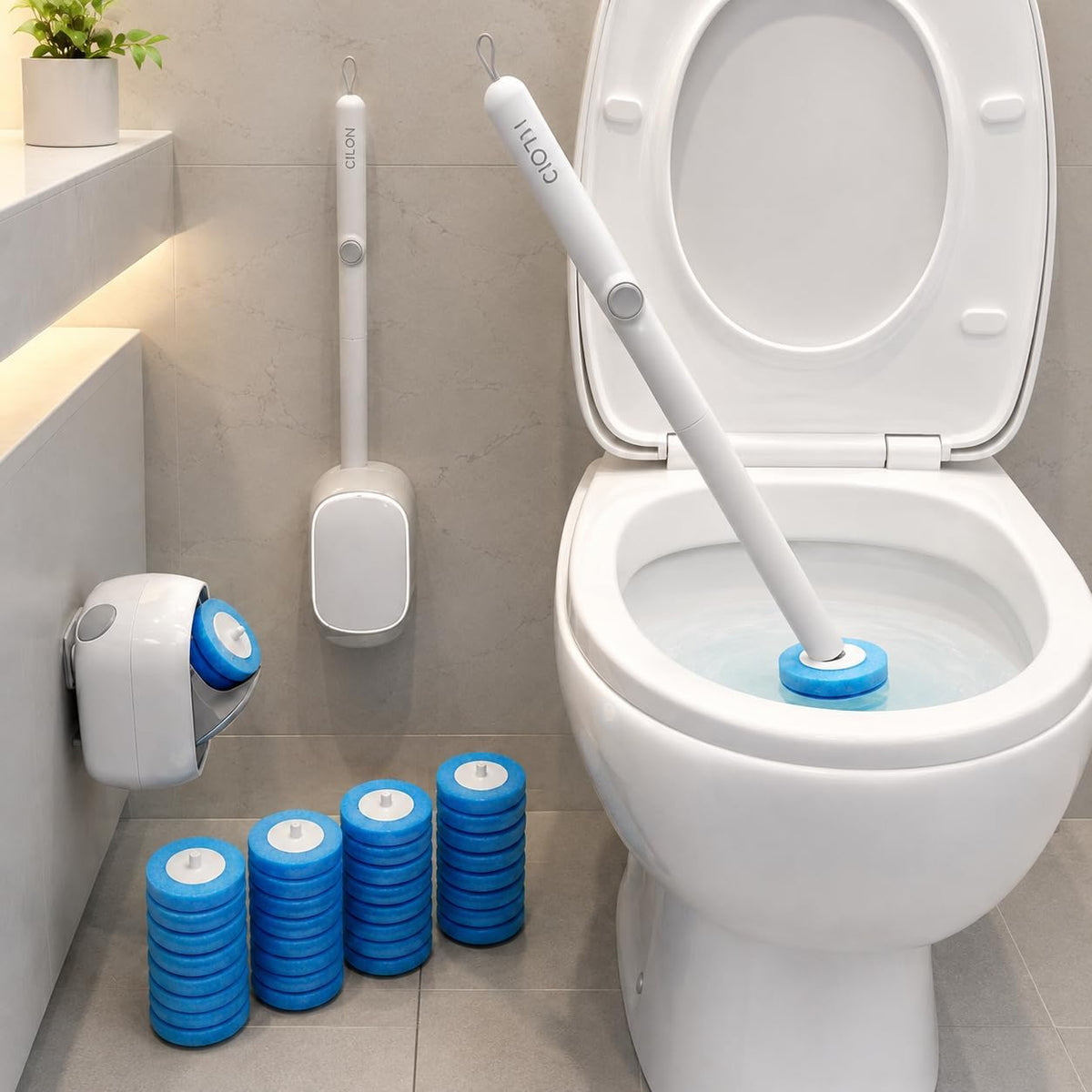 CiLoN Disposable Toilet Brush, Toilet Wand Cleaning System, Bowl Scrubber