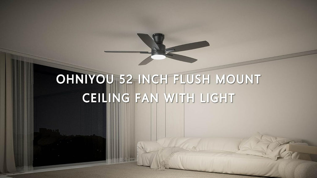 Ohniyou 52'' Low Profile Ceiling Fan with Lights, Remote/APP Control, Black