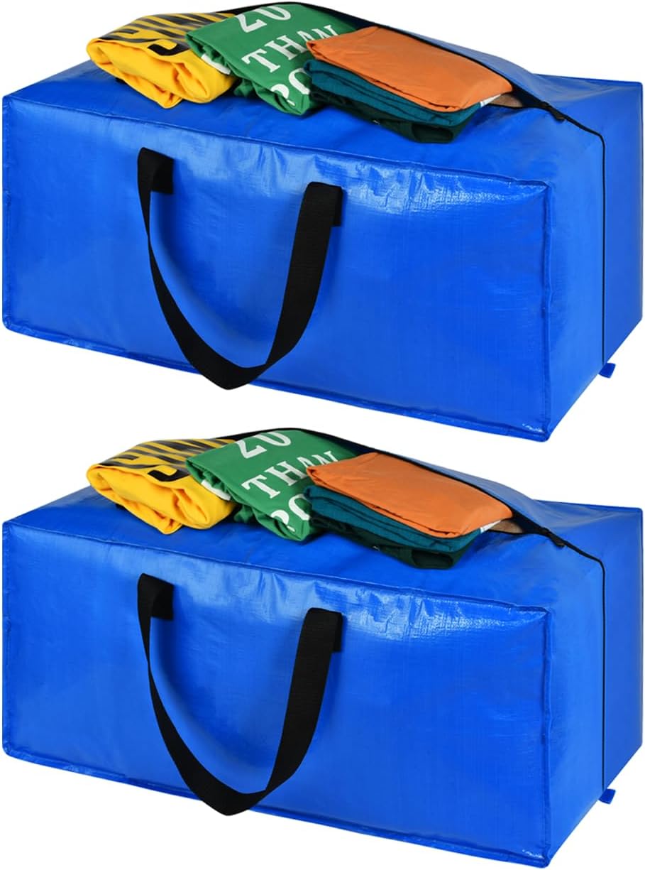 Heavy Duty Blue Moving Bags with Strong Zipper Handles Backpack Straps