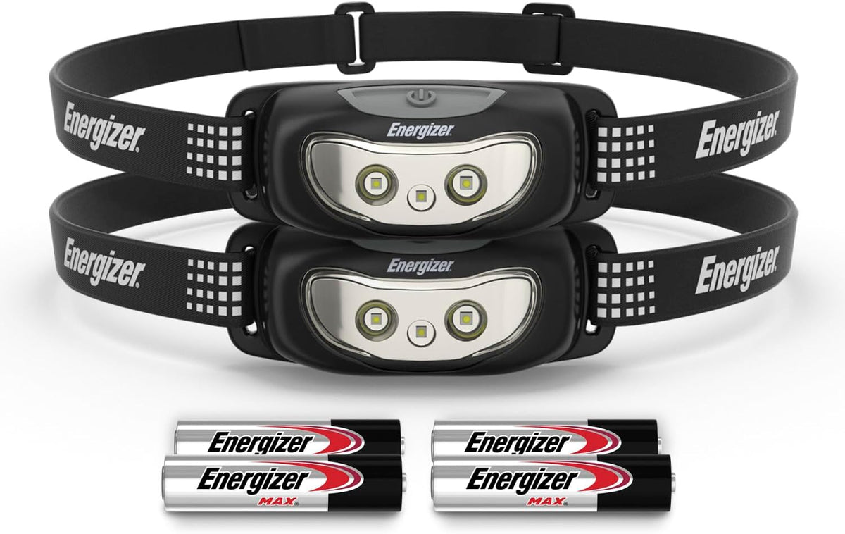 Energizer Universal LED Headlamp (2-Pack), Bright Head Lamp for Outdoors, Camping and Emergency Light, IPX4 Water Resistant (Batteries Included)