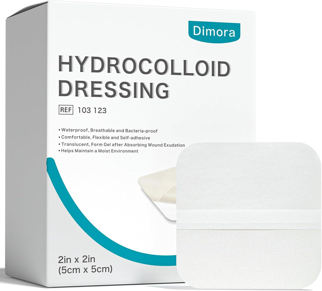Dimora 20 Pack Hydrocolloid Wound Dressing, Ultra Thin 4" x 4" Large Patch Bandages with Self-Adhesive
