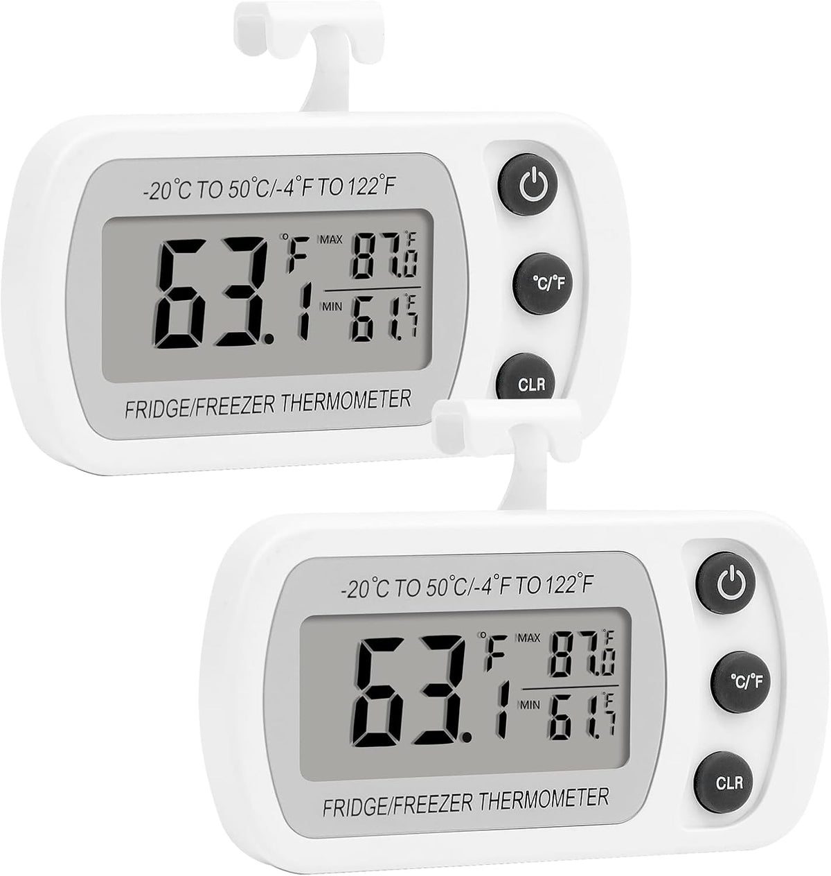 Lasubst Digital Refrigerator Thermometer 2 Pack for Fridge Freezer Cooler Waterproof, White