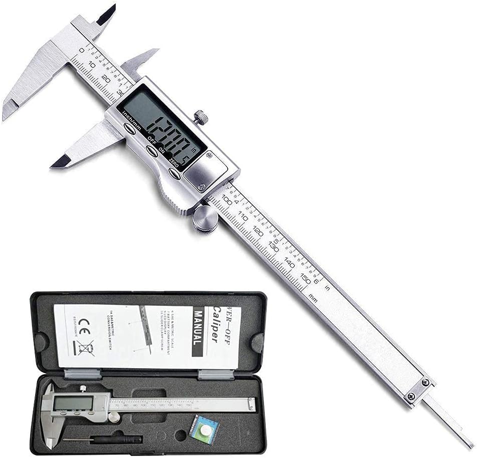 Digital Caliper, Caliper Measuring Tool with Stainless Steel, Electronic Micrometer Caliper with Large LCD Screen, Auto-Off Feature, Inch and Millimeter Conversion (6 Inch/150 mm)