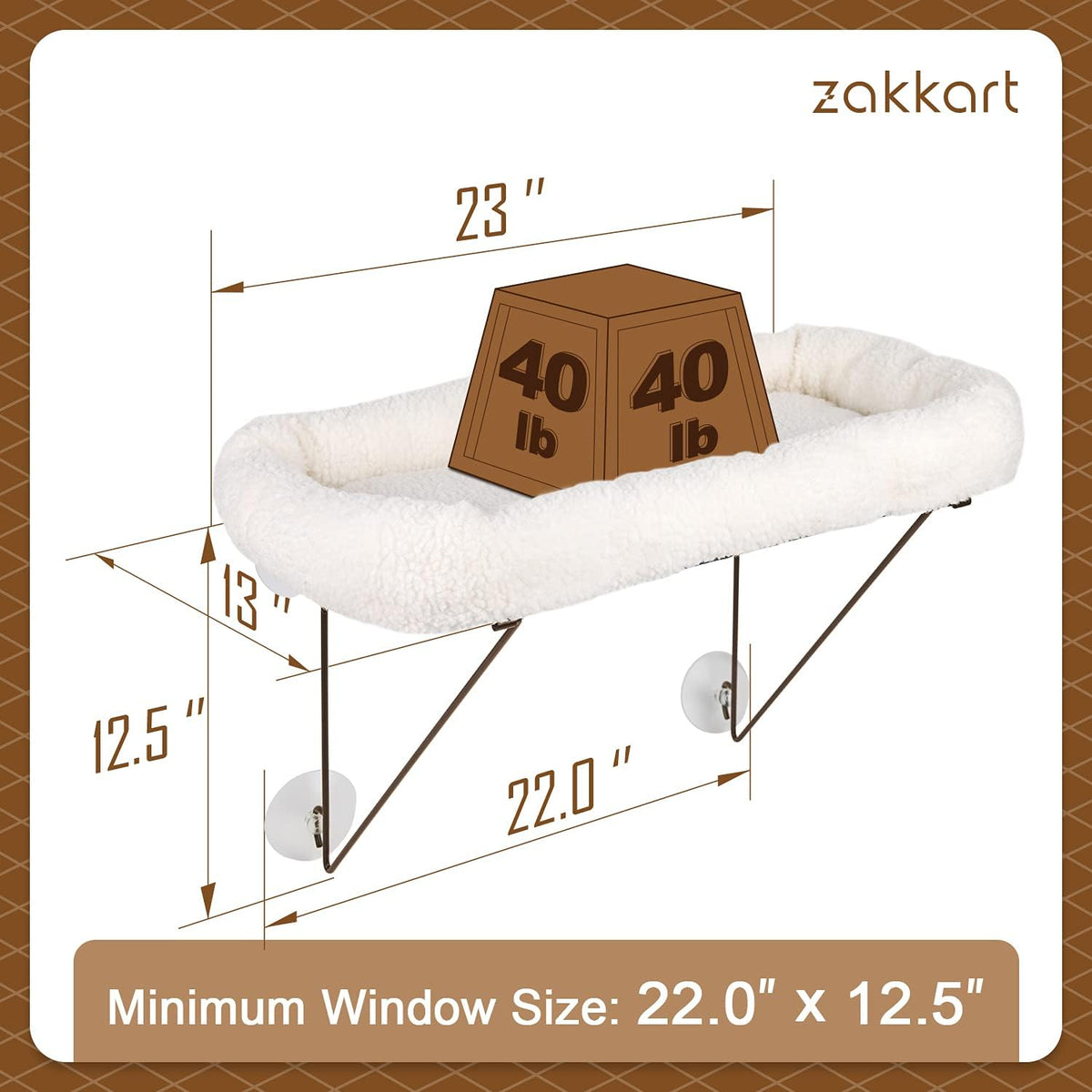 Zakkart Cat Window Perch, 100% Metal Supported from Below (White)