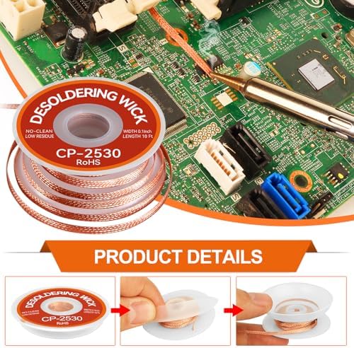3 Pack Rosin Flux Solder Wick Braid for PCB & Electronics Repair