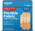 Amazon Basic Care Flexible Fabric Adhesive Bandages, First Aid for Wounds and Scrapes, Breathable with Non-Stick Pad, Latex Free, 100 Count