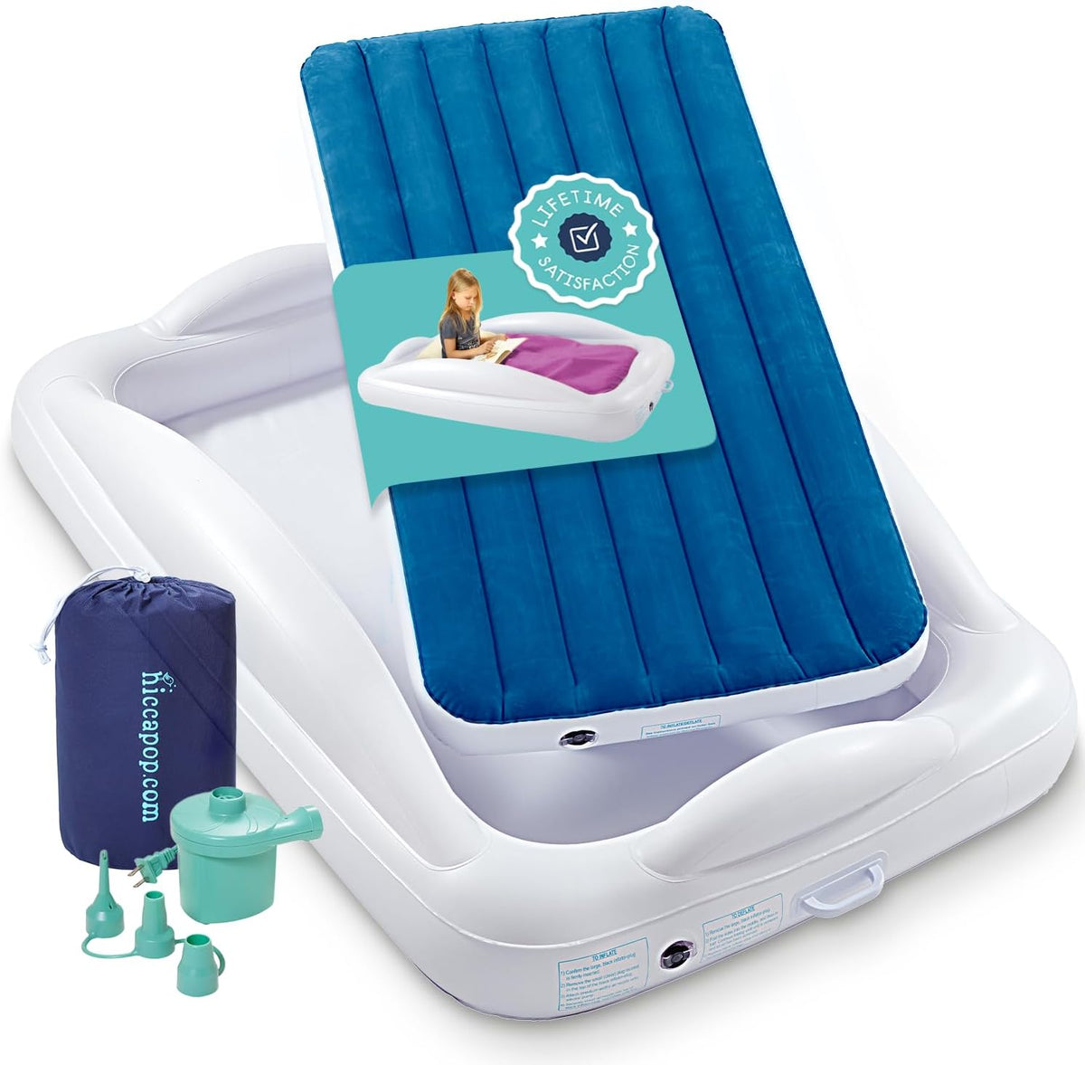Hiccapop Inflatable Toddler Travel Bed with Safety Bumpers 4-Sided, Grey