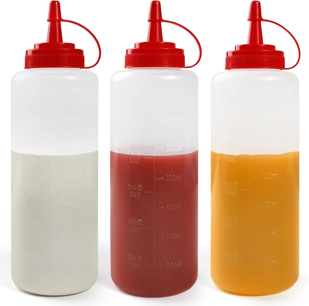 3 Pack 12 oz Condiment Squeeze Bottles, Leakproof Flip Top BPA Free Bottle