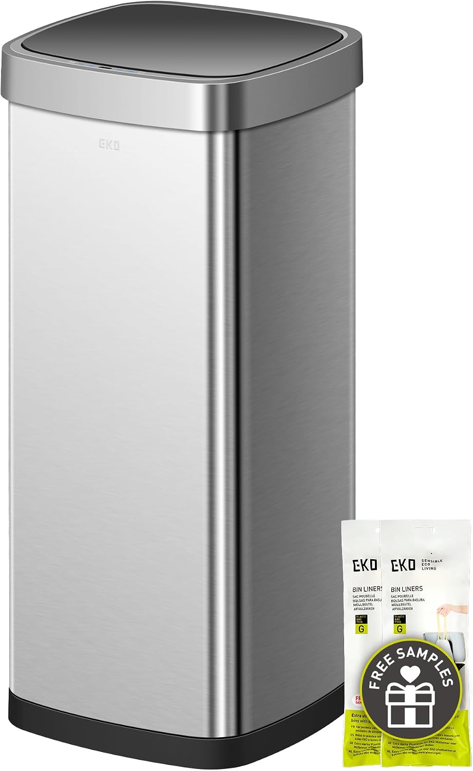 EKO Deluxe Mirage-T 50 Liter / 13.2 Gallon Touchless Rectangular Motion Sensor Trash Can or Recycling Bin, Matte Stainless Steel Finish