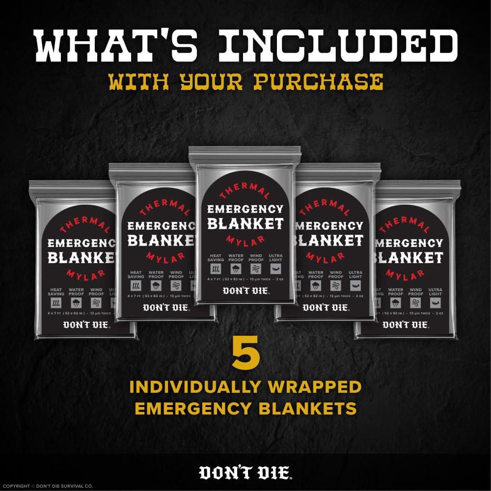 Emergency Blanket – 5 Pack – Thermal Mylar Foil Space Blankets