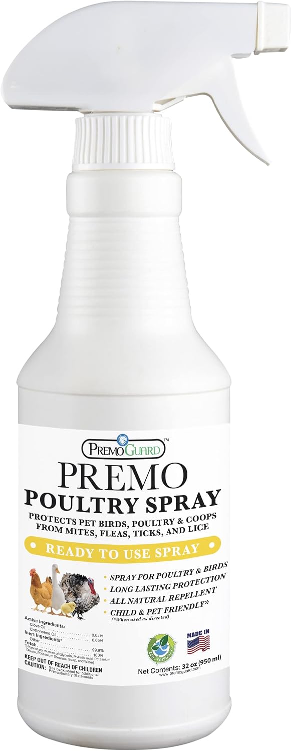 Premo Guard Natural Poultry Spray – Kills Scaly Leg Mites, Fleas, & Lice