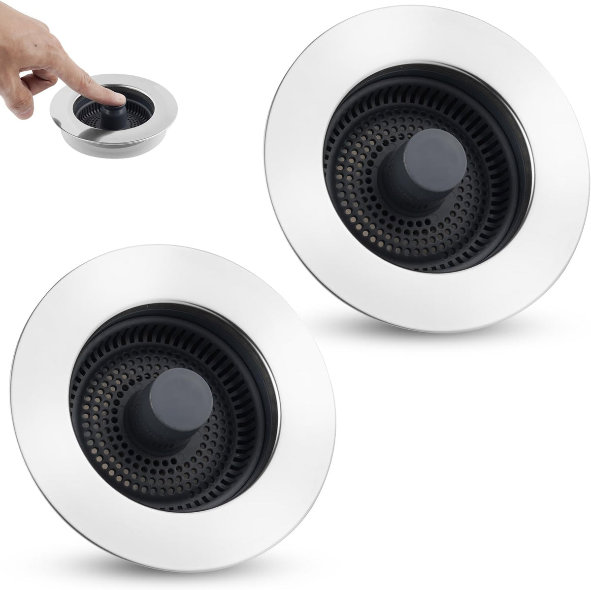 Universal 3 in 1 Kitchen Sink Drain Strainer Stopper Combo, Matte Black