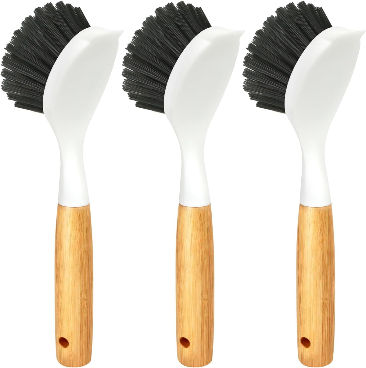 Holikme 3 Pack Dish Brush with Bamboo Handle Cleaning Brush,White Black