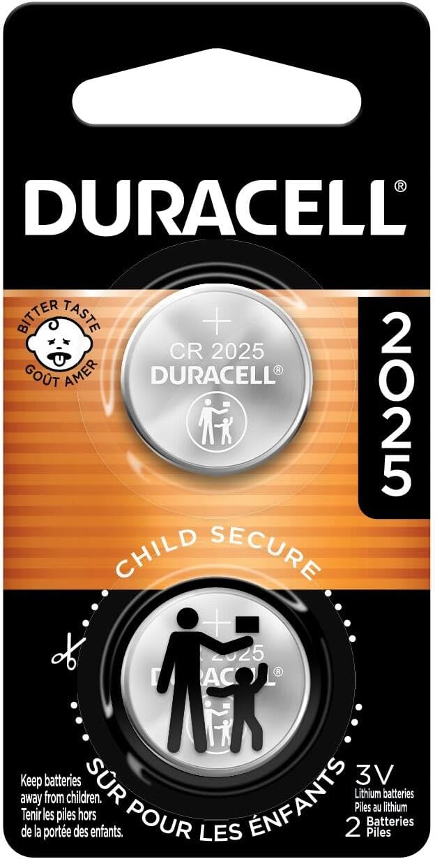 Duracell CR2025 3V Lithium Battery, 2 Count, Key Fob & Watch & Car Remote