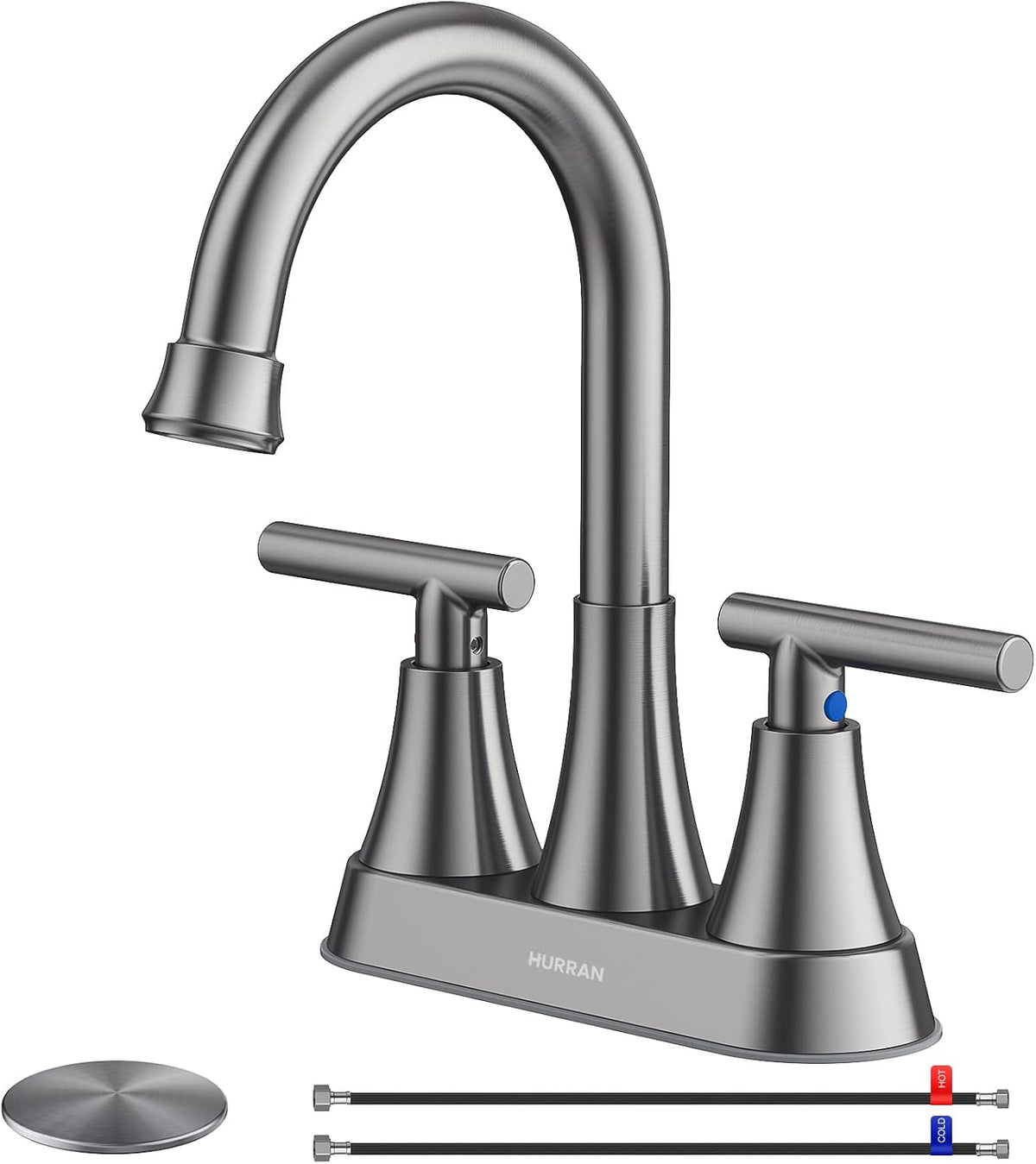 Matte Black Bathroom Faucet, Hurran 4 inch Centerset 2-Handle Lead-Free