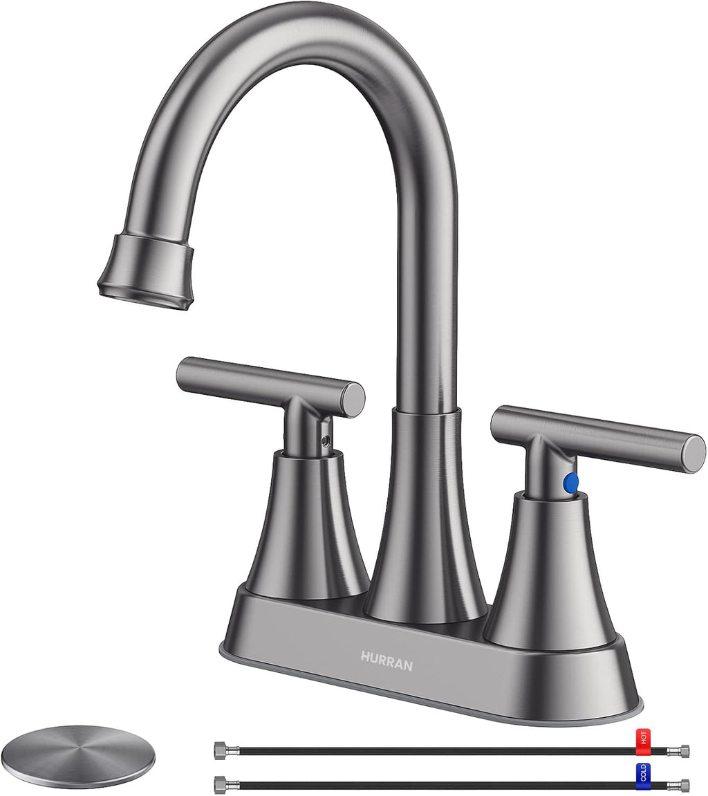 Matte Black Bathroom Faucet, Hurran 4 inch Centerset 2-Handle Lead-Free