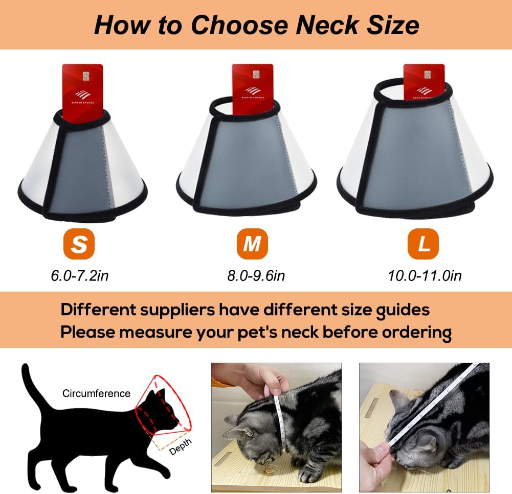 Vivifying Cat Cone, Adjustable Recovery Pet Cone, Three Sizes Lightweight Plastic Elizabethan Collar for Cats, Mini Dogs and Rabbits (Black)