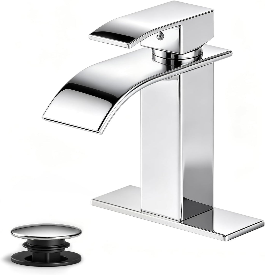 Ryuwanku Waterfall Bathroom Faucet, Matte Black Stainless Steel, 1-Handle