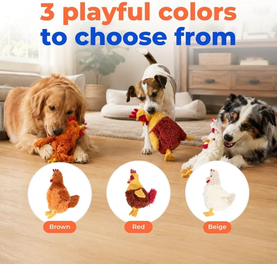 Best Pet Supplies Interactive Squeaky Dog Toy - Crinkle Chicken, Beige | Stuffing Free Body, Soft, Squeaks & Crinkles, No Mess, Perfect for Moderate Chewers, Toss and Fetch Play