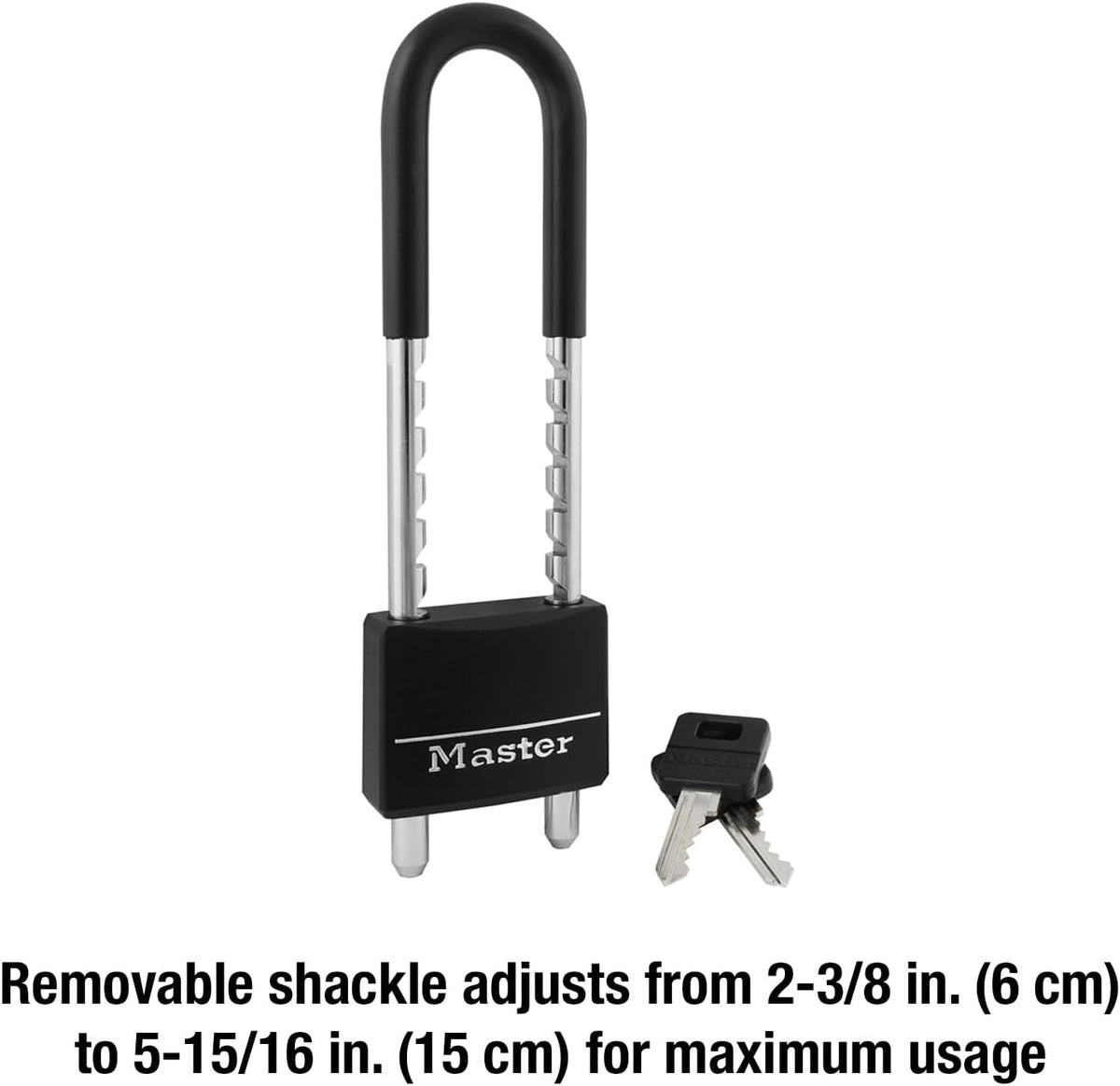 Master Lock Adjustable Shackle Keyed Padlock, Black Vinyl Covered 527D