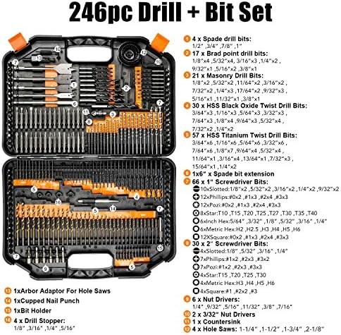ENERTWIST Drill Bit Set, 246PCS Drill Bits, Driver Set with Portable Case