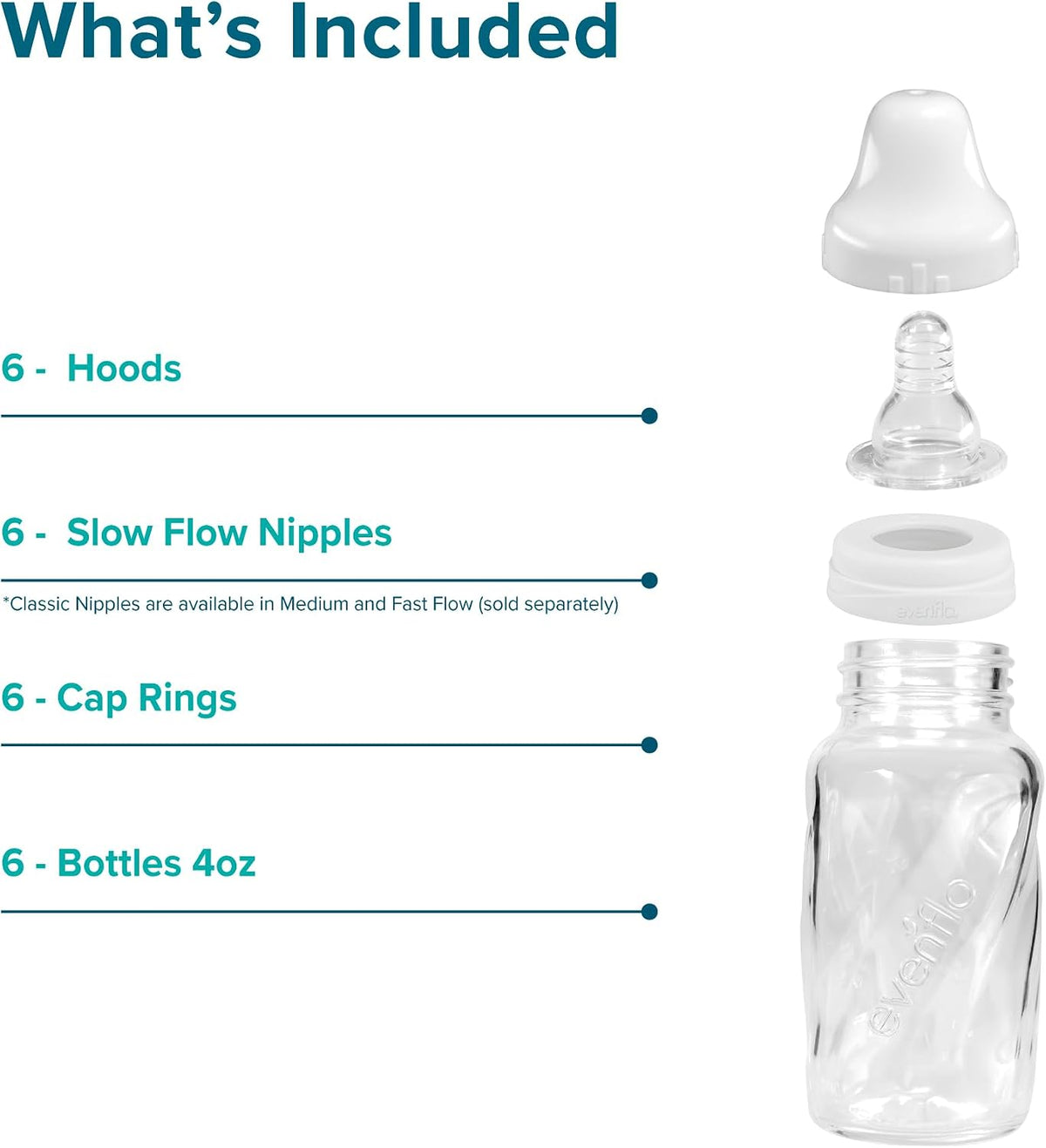 Evenflo Feeding Classic Glass Twist Bottles, 4 Ounce (Pack of 6)
