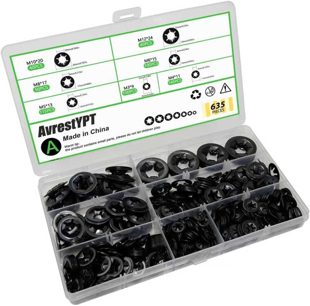 1100Pcs 9 Sizes M2-M12 Black Flat Washers for Screws & Bolts