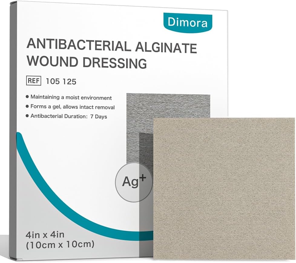 Dimora Calcium Alginate Wound Dressing, 4'' x 4'' Patches,10 Individual Sterile Pads, Soft and Highly Absorbent Dressing Gauze, Non-Stick Padding