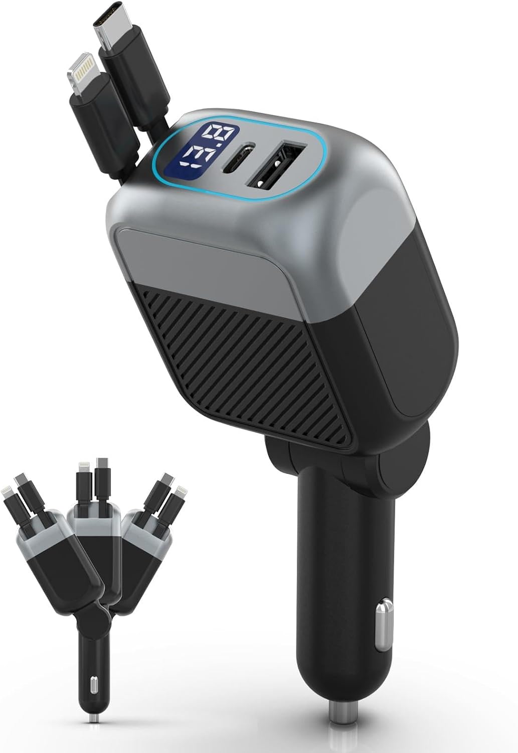 87W Retractable Car Charger, Cigarette Lighter USB Charger for iPhone 17